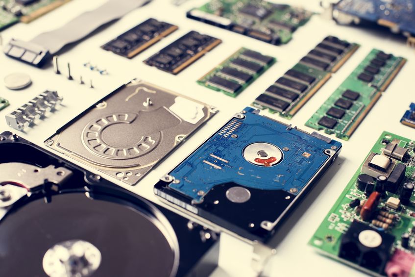 Closeup of computer hard disk drive