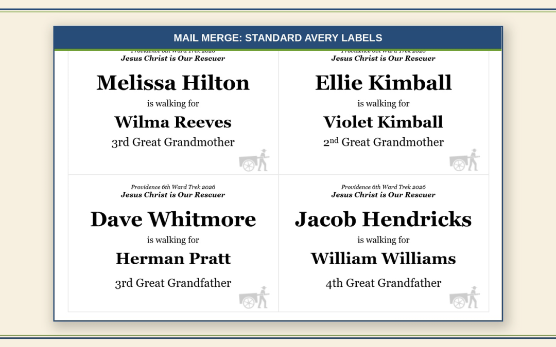 Naming Your Pioneers, Part 1: Printing Name Tags with Mail Merge